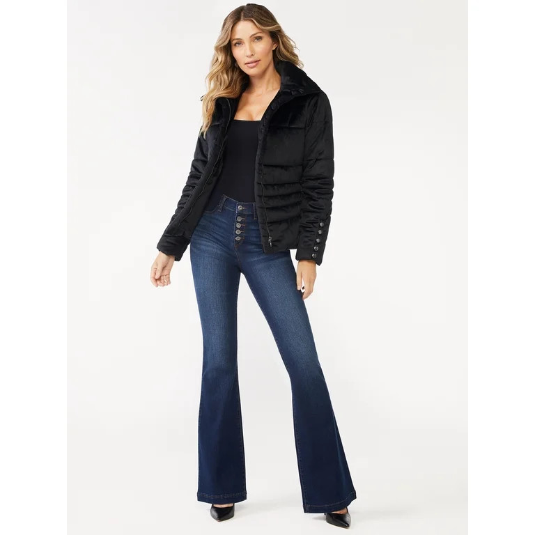 Sofia Jeans by Sofia Vergara Women's Velveteen Puffer Jacket with Belt - Walmart.com | Walmart (US)