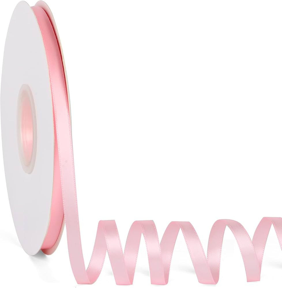 Double Faced Solid Color Baby Pink Satin Ribbon 1/4" X 50 Yards Continuous, High Density Polyeste... | Amazon (US)