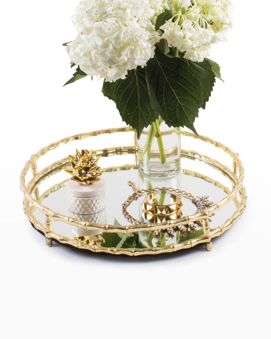 Round Gold Bamboo Vanity Tray, 16.5" | Neiman Marcus