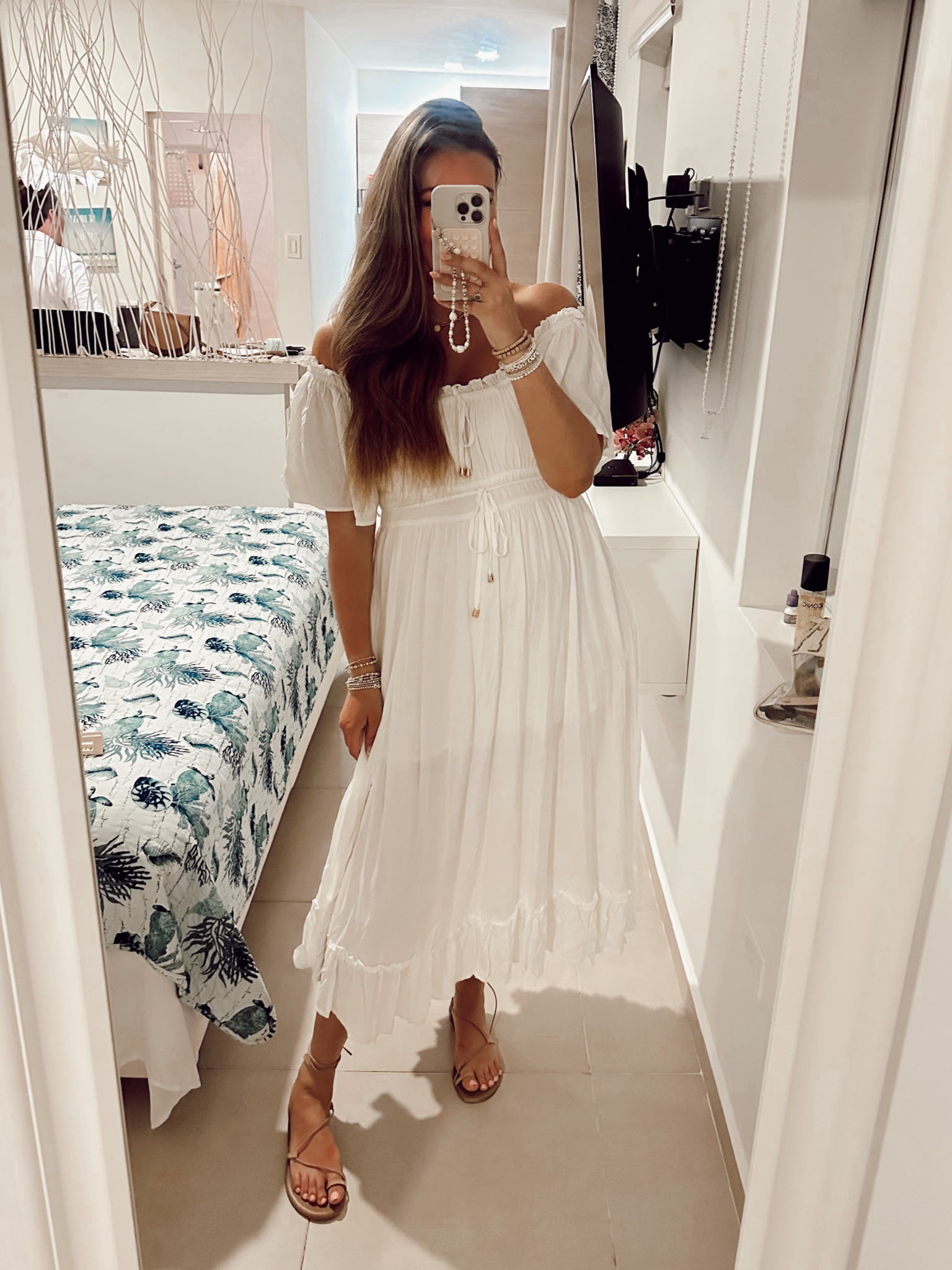 Resort wear, vacation outfit, bride dress, bachelorette, white off the shoulder midi dress tts 

#LTKwedding #LTKstyletip #LTKFind