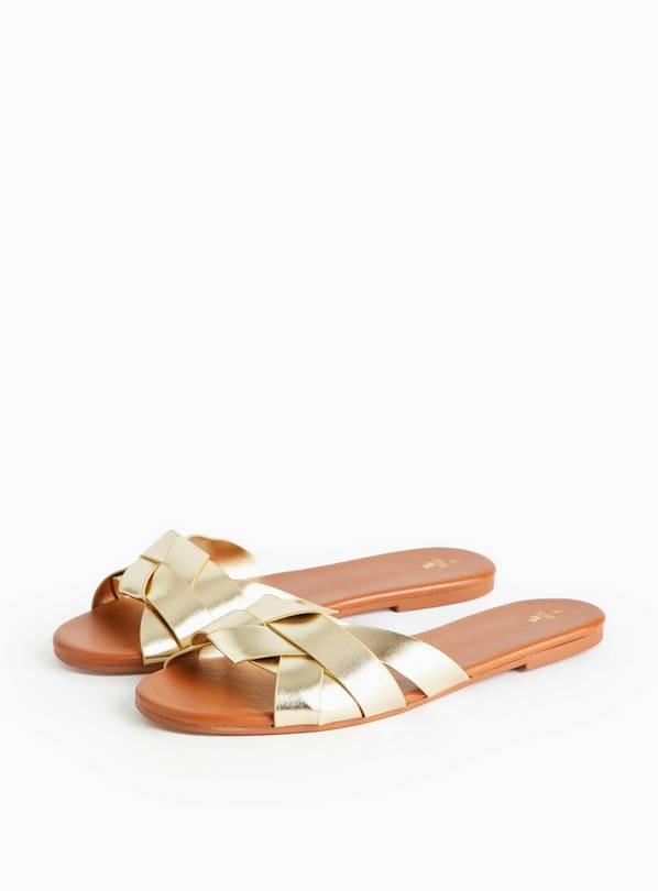 Gold Twist Strap Mule Sandals  6 | Tu Clothing
