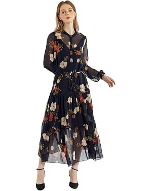 SIXDO G-Wine Floral Voile Flared Dress for Women 2025, Long Maxi Dress, Flowy Sleeveless Fall Cas... | Amazon (US)