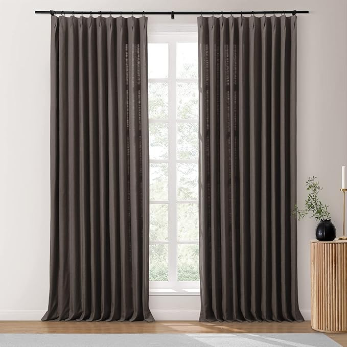 TWOPAGES Pinch Pleated Cotton Curtains for Living Room, Linen Textured Thick 120 Inch Extra Long ... | Amazon (US)