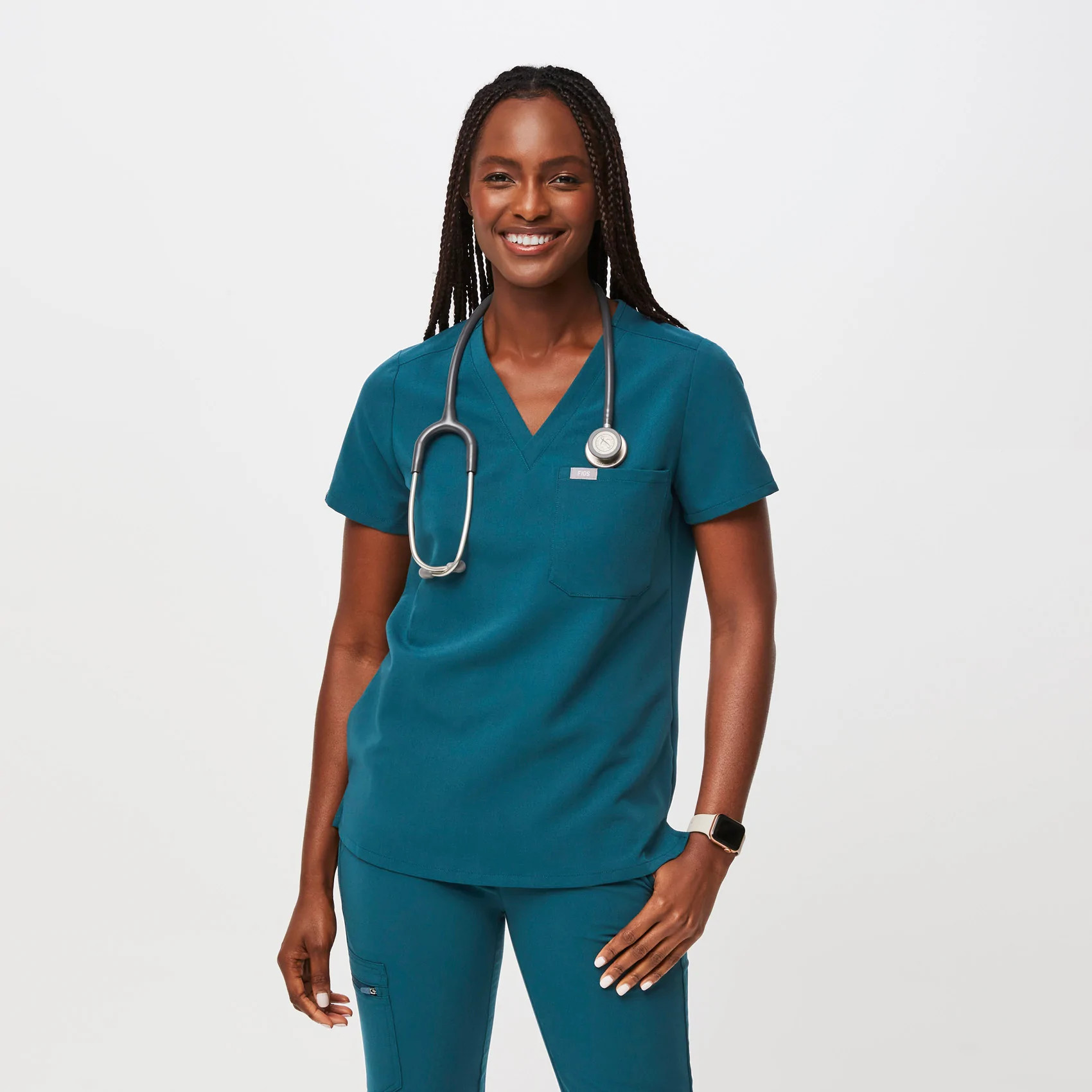 Women's Catarina One-Pocket Scrub Top - Caribbean Blue · FIGS | FIGS