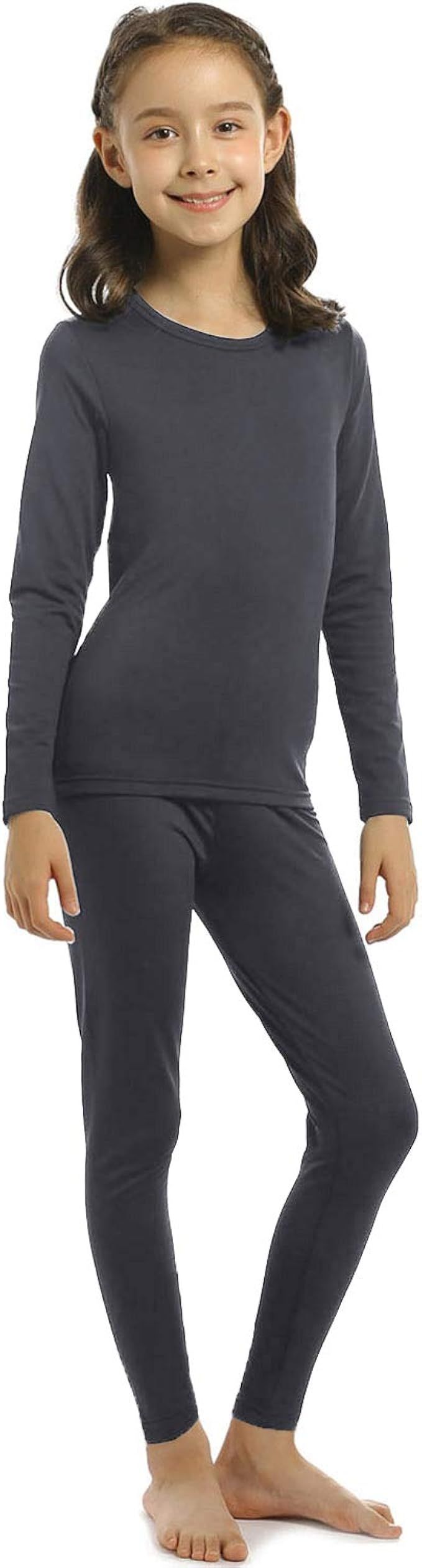 Girls Thermal Underwear Set Kids Long Johns Fleece Lined Base Layer Top & Bottom | Amazon (US)