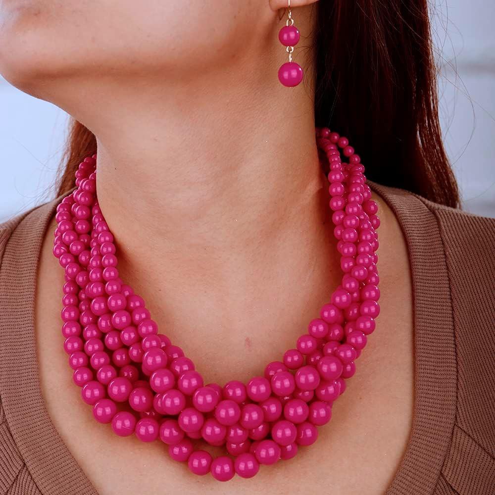 Aimimier 1920s Multilayer Twisted Beads Cluster Choker Necklace with Earrings | Amazon (US)