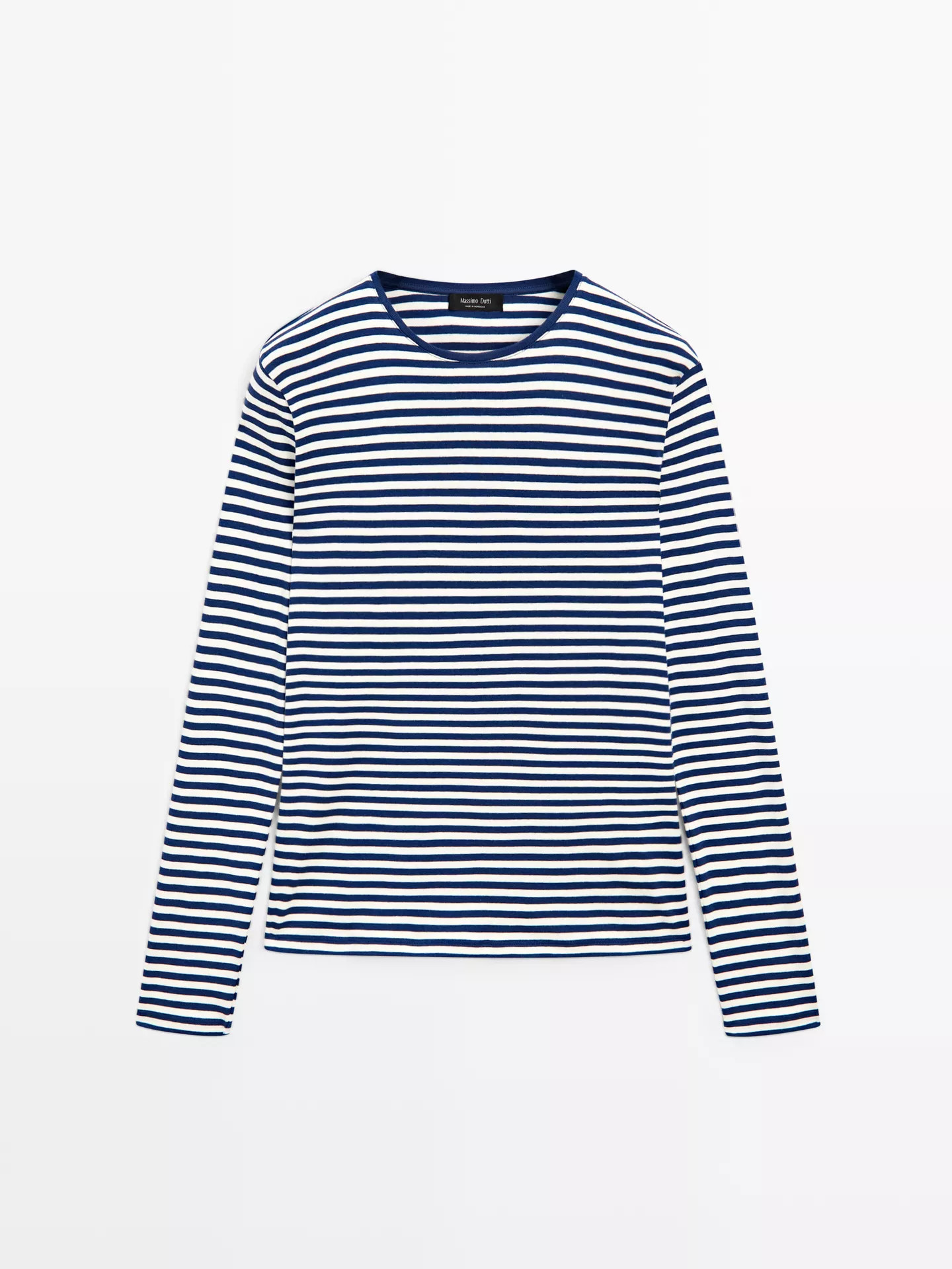 Striped long sleeve T-shirt with contrast detail | Massimo Dutti UK