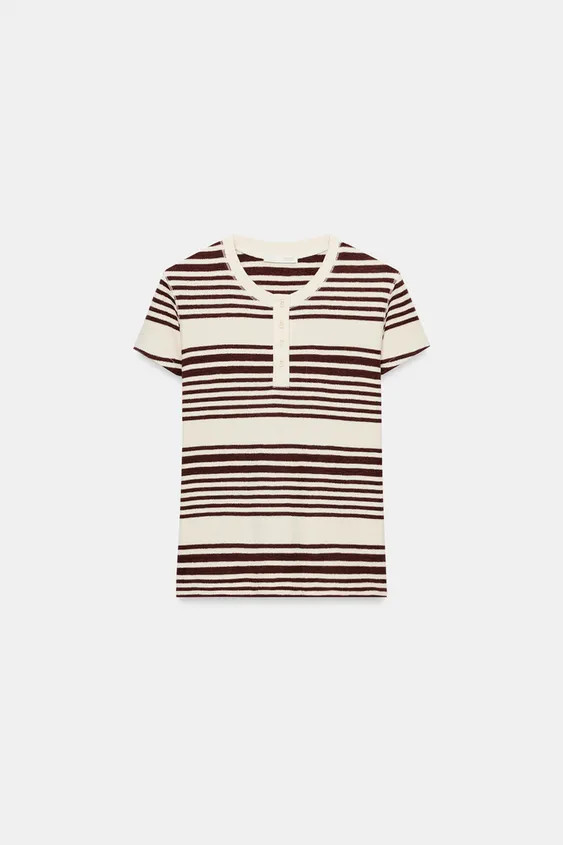 SLIM FIT - ROUND NECK - REGULAR LENGTH - SHORT SLEEVET-shirt made from cotton blend yarn. Henley ... | Zara UK