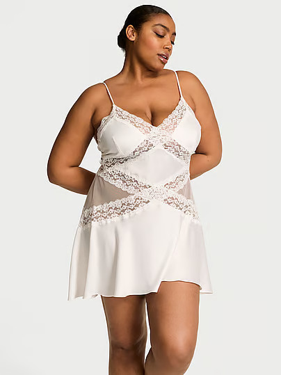 Dream Angels Dare To Lace & Satin Flounce Slip Dress, White/ivory, M - Women's Slips - Victoria's Secret | Victoria's Secret (US / CA )