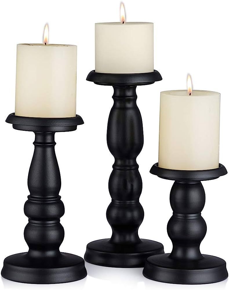 Retro Candle Holder for Pillar Candles Black Candleholder Set of 3 for Home Mantel Decoration Bar... | Amazon (US)