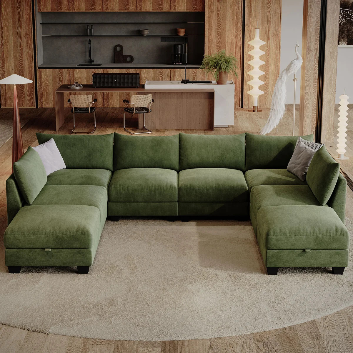 124 '' U-shaped Sectional Sofa, 8-Seater Modular Couch, Comfy Living Room Cushion Cloud Couch wit... | Wayfair North America