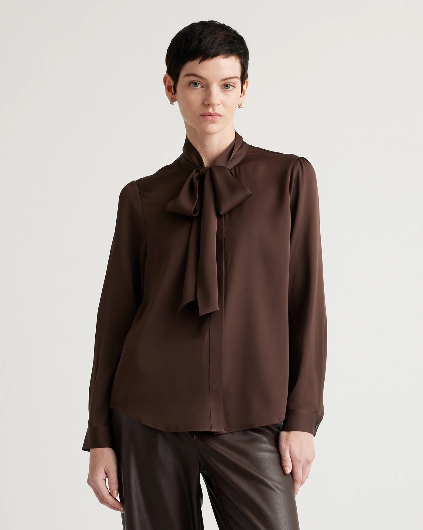 Washable Stretch Silk Tie Neck Blouse | Quince