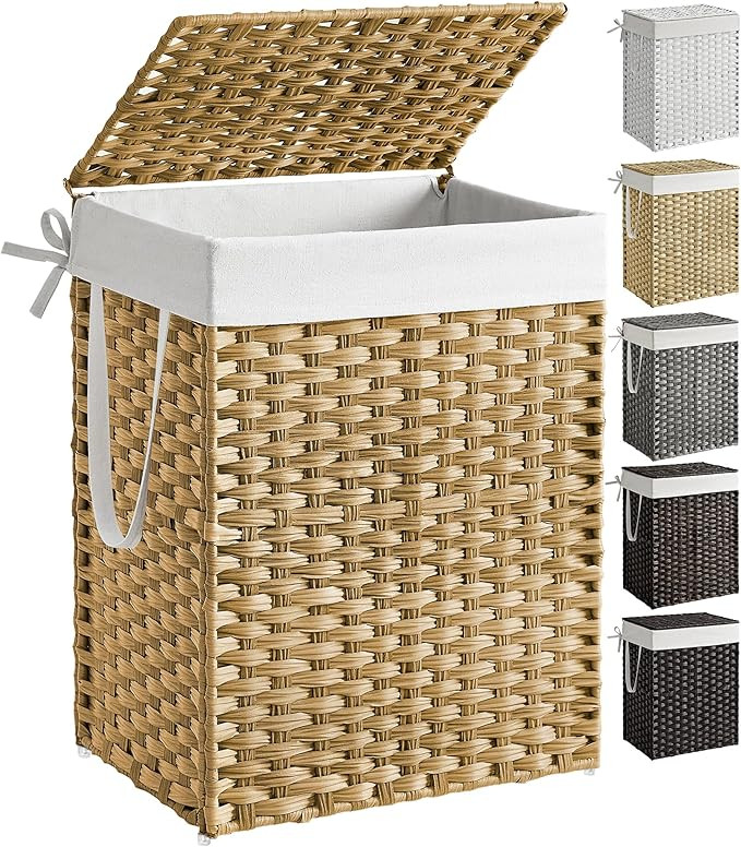SONGMICS Laundry Hamper with Lid, 23.8 Gallon (90 L) Synthetic Rattan Clothes Laundry Basket with... | Amazon (US)