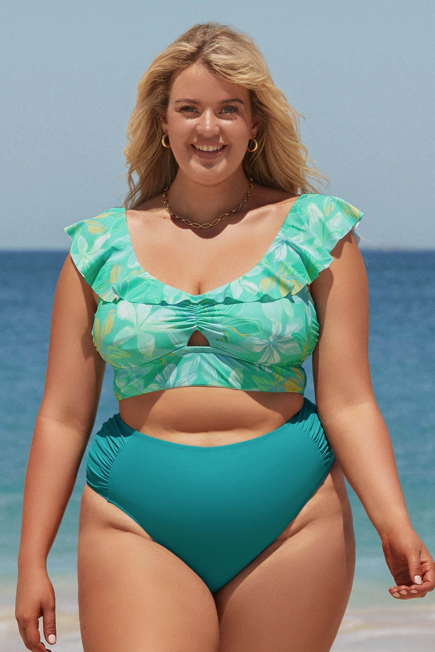 Boho Rhapsody Shirred High Waist Plus Size Bikini Bottoms | Cupshe US