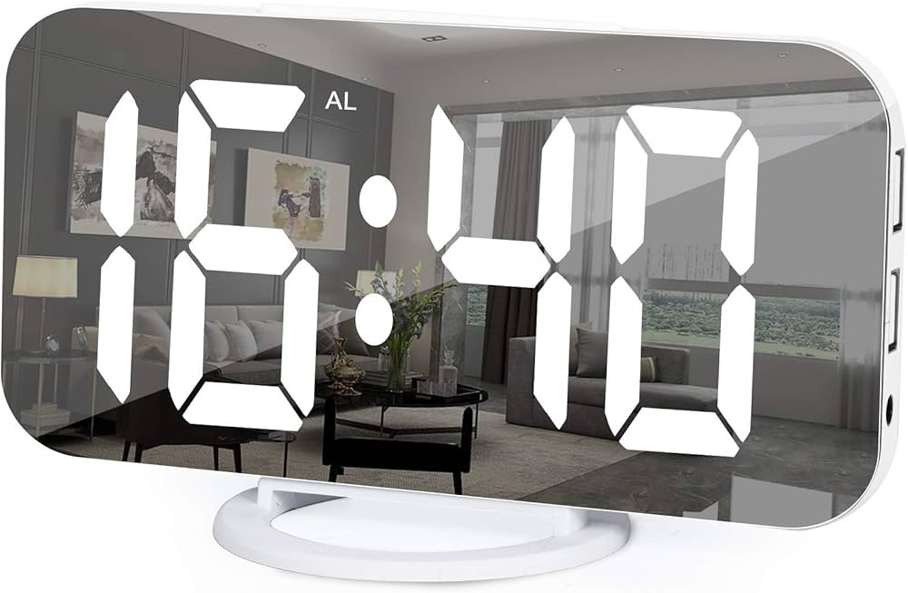 YGON Digital Alarm Clock, Large Mirror Surface LED Clocks with Dual USB Charger Ports, Auto/Custo... | Amazon (US)