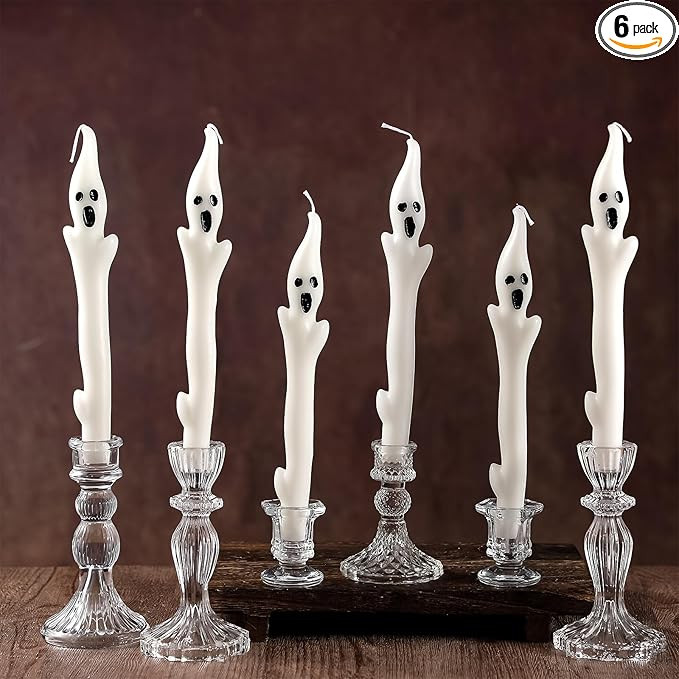 6 Pack 10" Halloween Unscented Ghost Shaped Taper Candles Spooky Ghost Halloween Dinner Candles H... | Amazon (US)