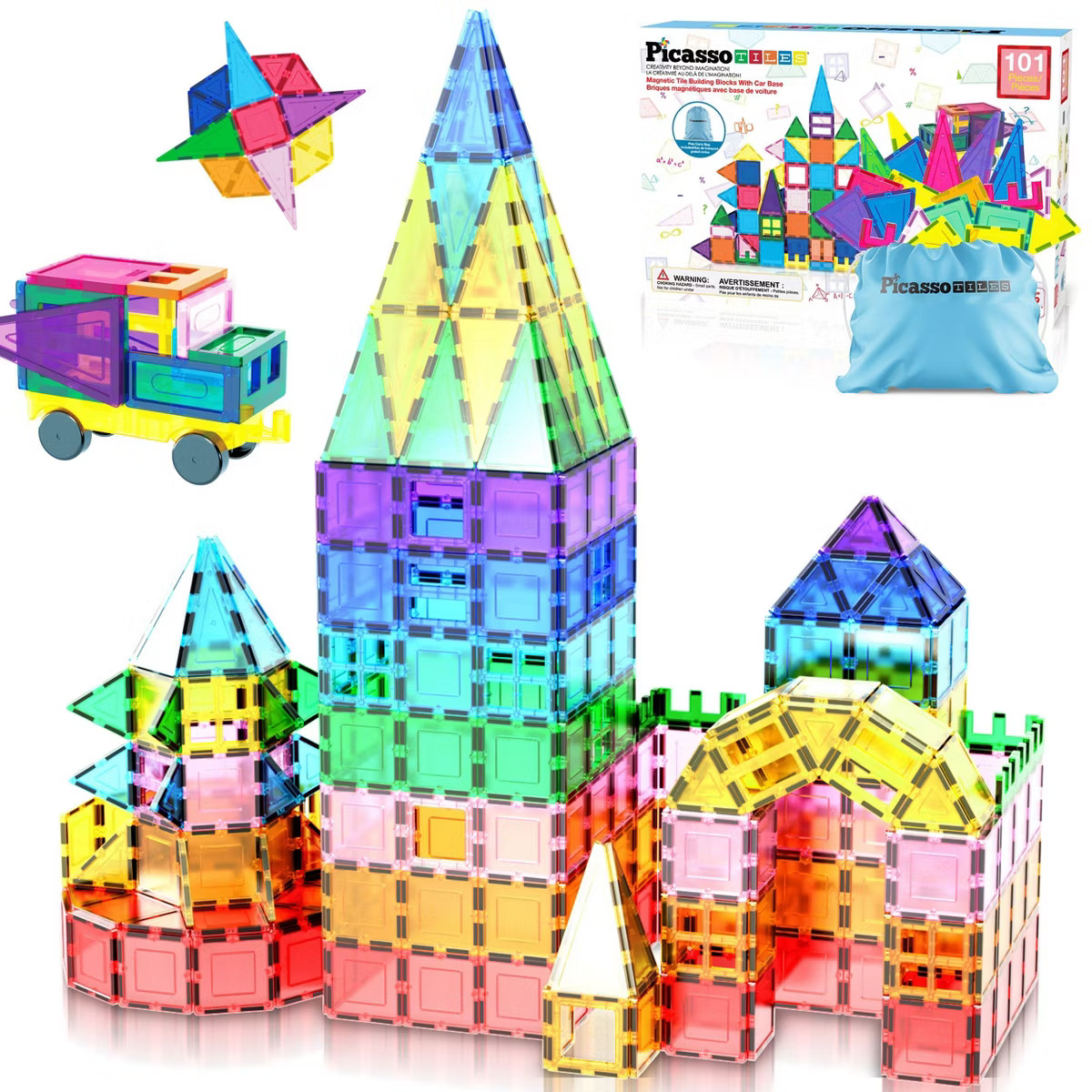 PICASSO-TILES Magnetic Tiles for Kids with Tote Bag – 101PCS STEM Building Blocks Set, Educatio... | Target