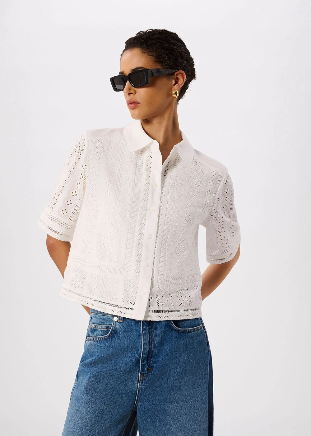 White Broderie Cotton Shirt | WHISTLES | Whistles UK | | Whistles