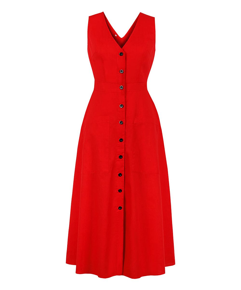 Sucrefas Women's Casual Dresses Red - Red Sleeveless V-Neck Shirt Dress - Women | Zulily