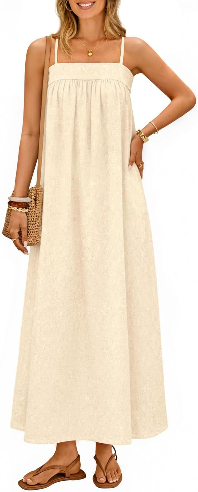 MEROKEETY Women's Summer Boho Maxi Dresses 2026 Spaghetti Straps Linen Sundress Casual Beach Vaca... | Amazon (US)