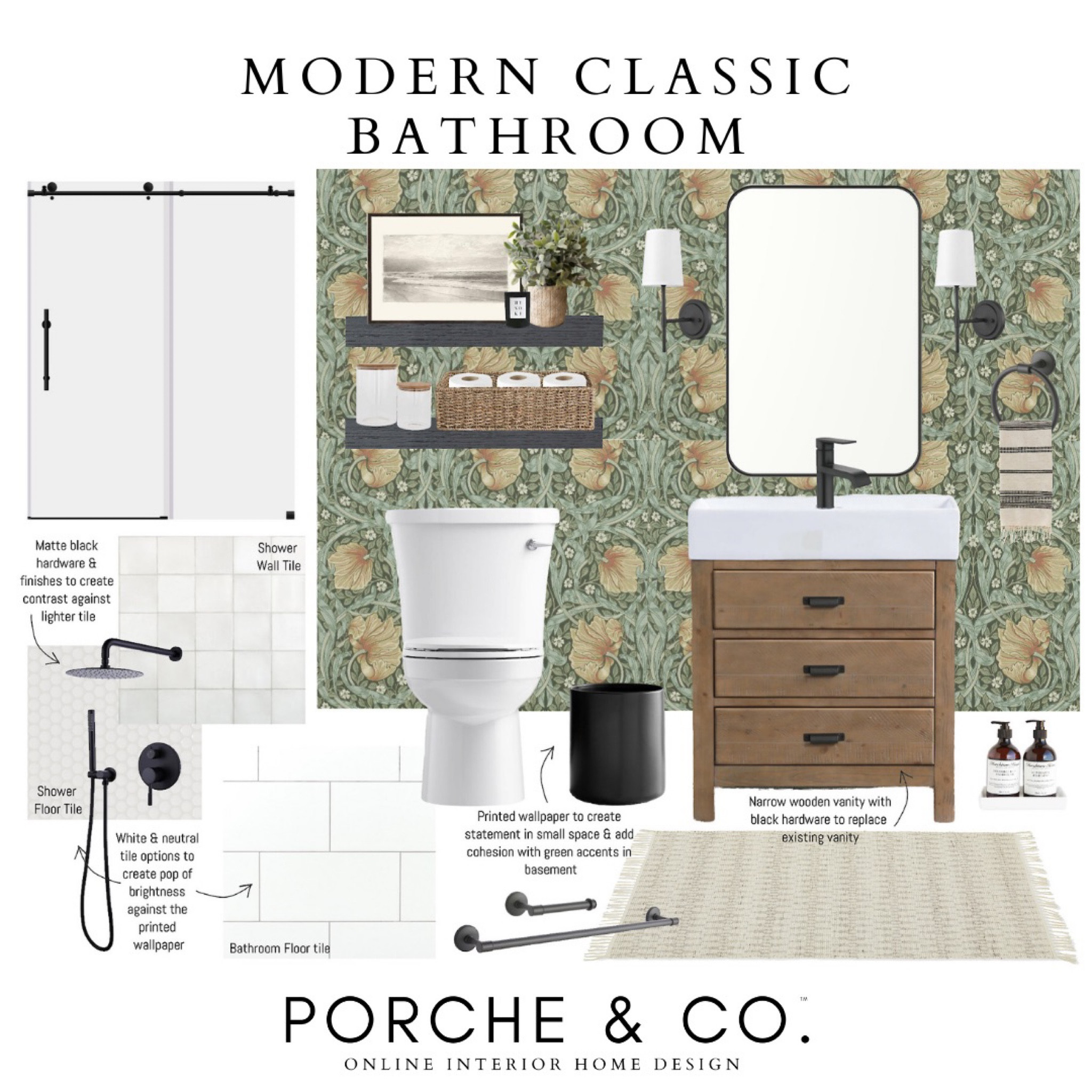 Bathroom design, bathroom inspo, wallpaper, bathroom decor, vanity, hardware, neutral rug #bathroom #moodboard 

#LTKhome #LTKSeasonal #LTKstyletip
