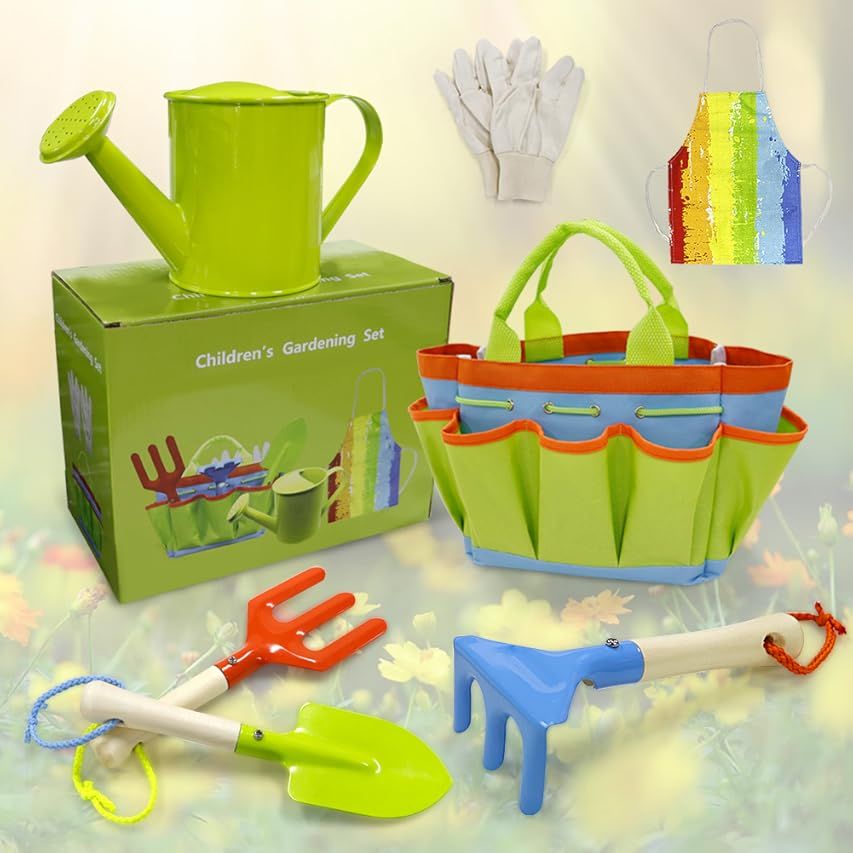 G & F 10012 JustForKids Kids Garden Tools Set with Tote hand rake shovel trowel | Amazon (US)