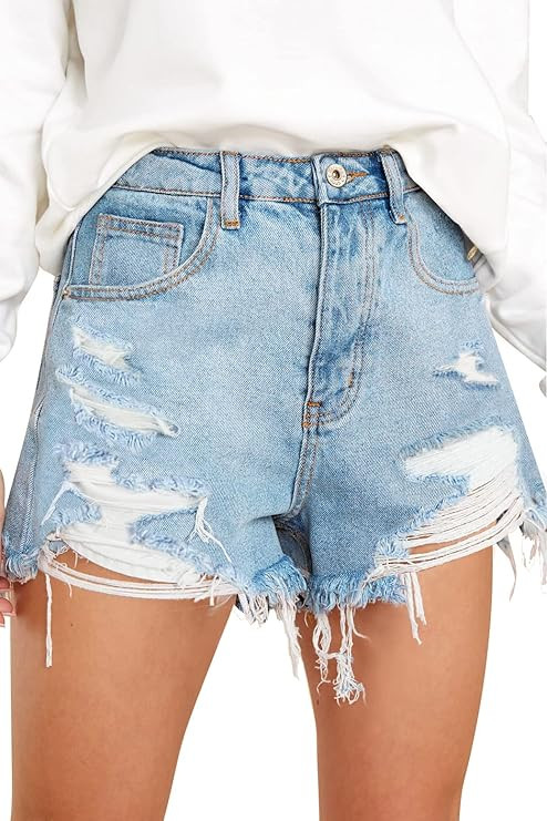 COUXILY Jean Shorts Womens High Waisted Ripped Denim Shorts Women Distressed Jean Shorts for Summ... | Amazon (US)