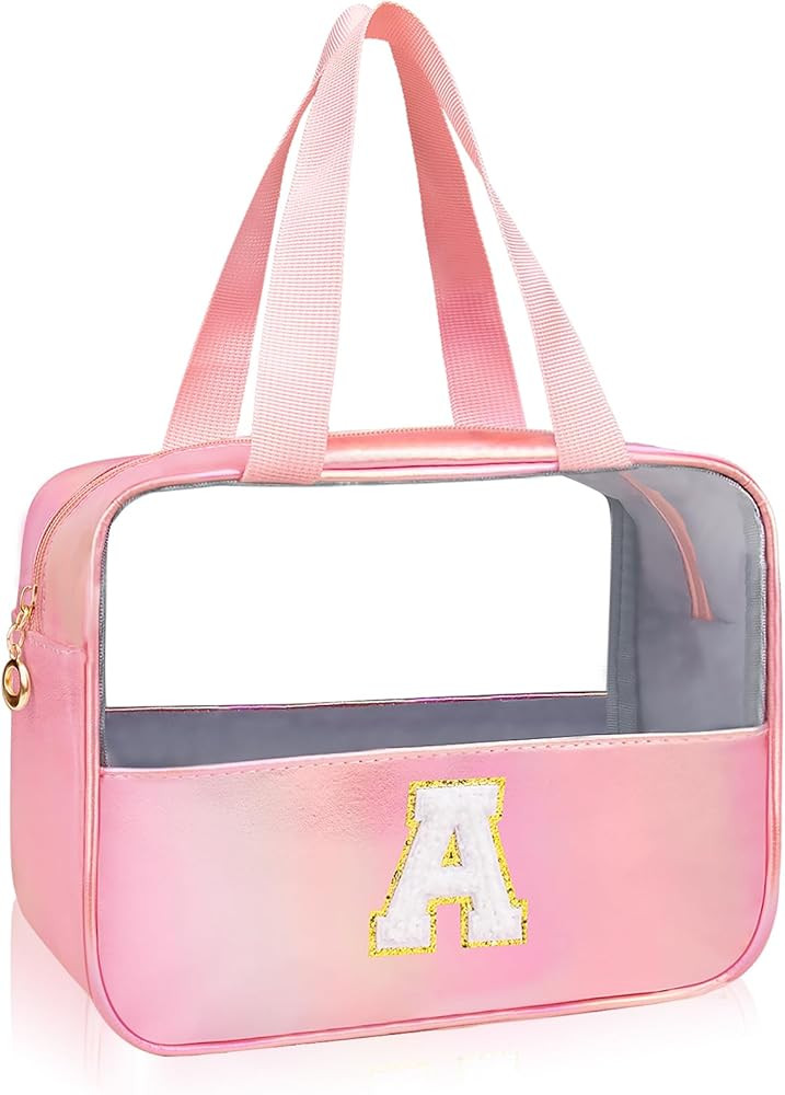 Initial Clear Makeup Bag Personalized Pink Clear Cosmetic Bag, Cute Large Make Up Bags Organizer ... | Amazon (US)