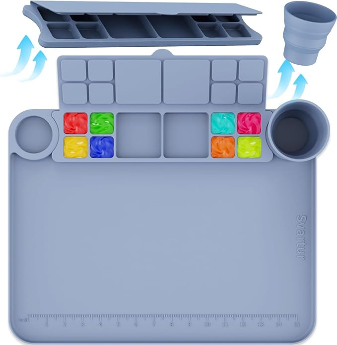 Silicone Painting Mat with Cup and Palette Removable, 17"X13" Thick Silicone Art Mat for Craft wi... | Amazon (US)
