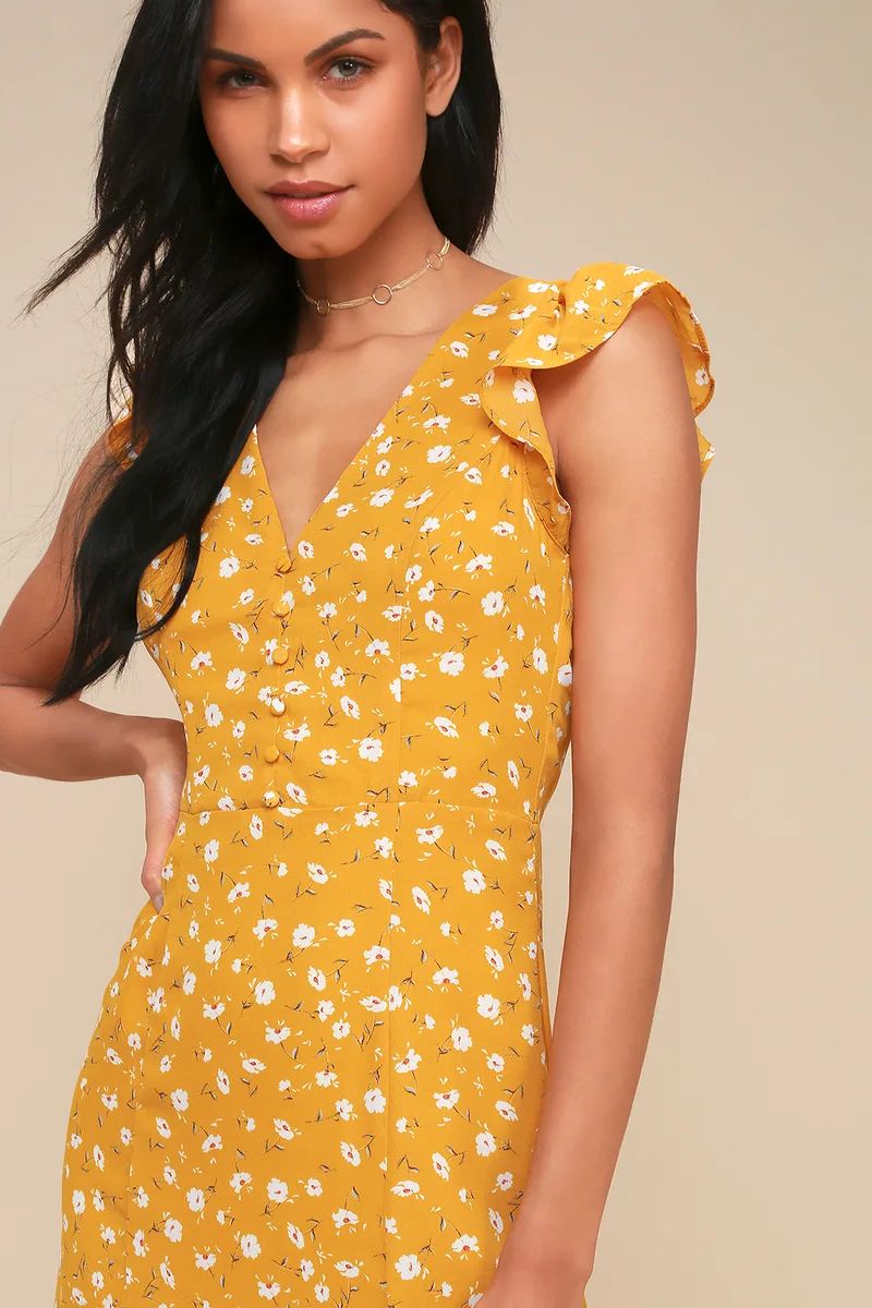 Fresh Picked Mustard Yellow Floral Print Backless Maxi Dress | Lulus (US)