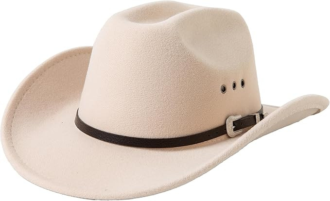 Lanzom Women Men Wool Felt Wide Brim Western Cowboy Hat Cowgirl Hat with Buckle Halloween Party H... | Amazon (US)