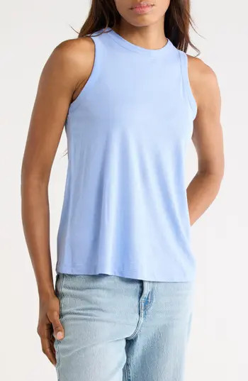 Vince High Neck Tank in Aqua Bloom at Nordstrom Rack, Size X-Large | Nordstrom Rack
