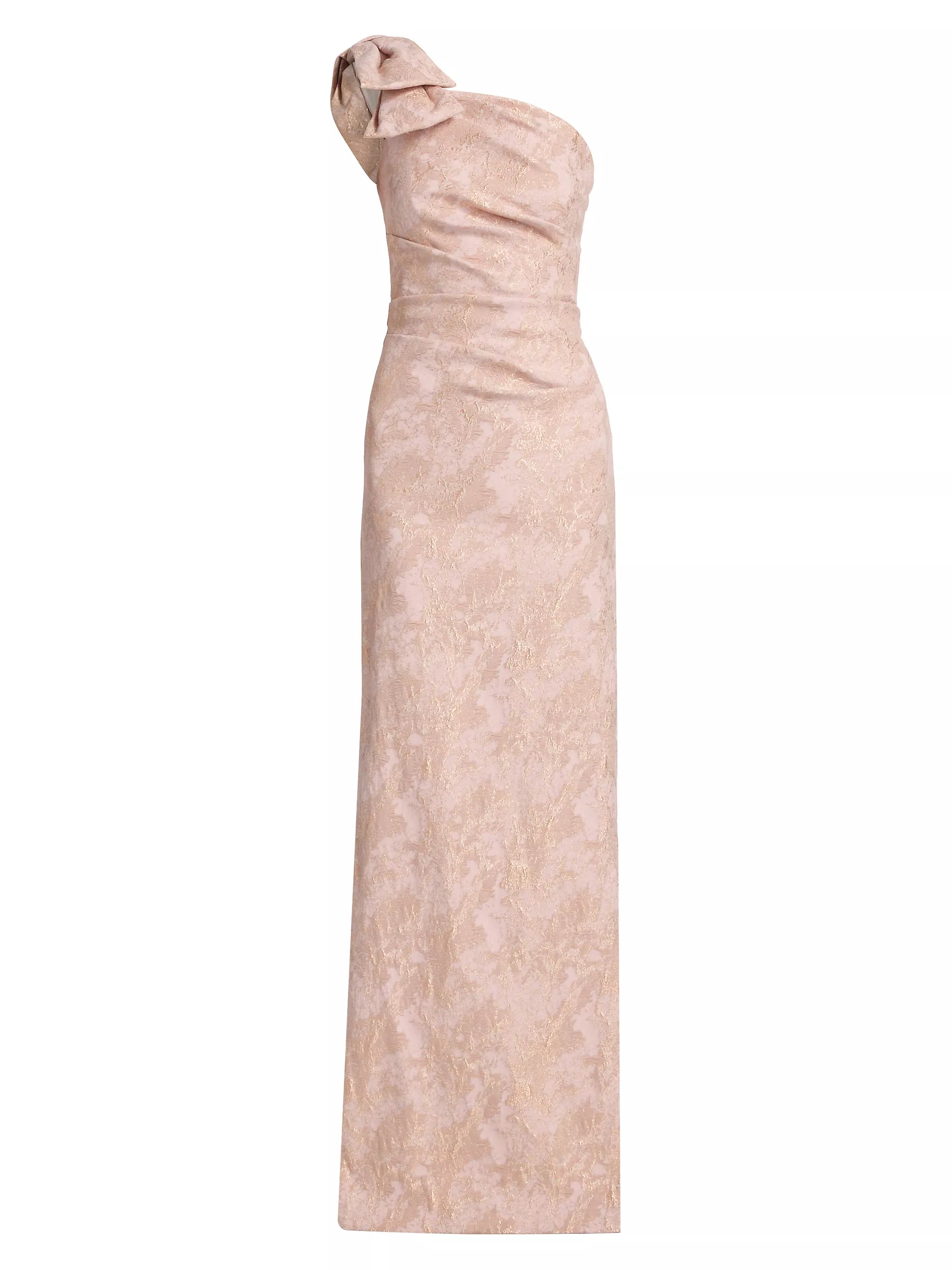 Pink GoldAll Evening GownsTeri Jon by Rickie FreemanMetallic Jacquard One-Shoulder Column Gown$92... | Saks Fifth Avenue