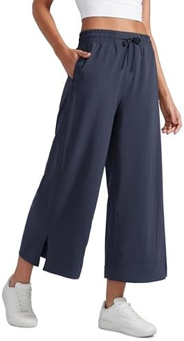 CRZ YOGA Lightweight Wide Leg Cropped Pants for Women 25" - Casual Travel Work Sweatpants Summer | Amazon (US)