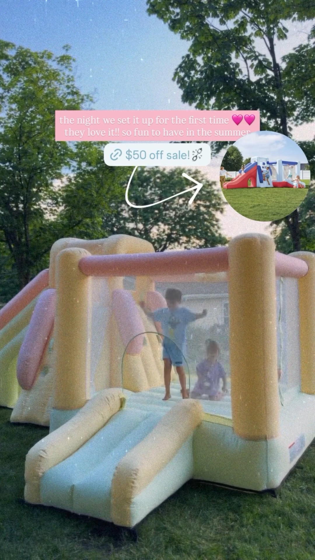 the night we set it up for the first time 🩷🩷they love it!! so fun to have in the summer  @samsclub

$50 off right now on Sam’s website for the red/blue colorway! Such a good deal!!!

#LTKmomlife #LTKHome #LTKKids
