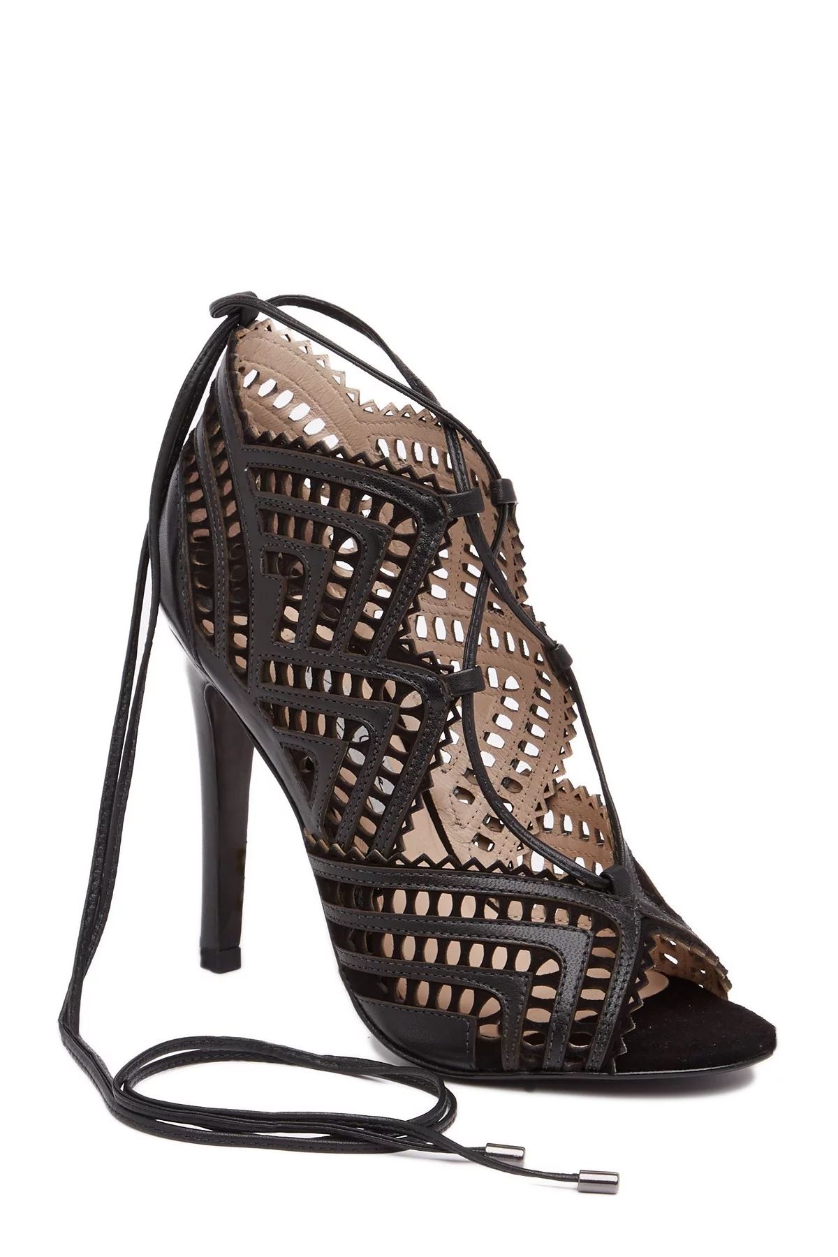 Ashley Cole Lacey Black High Heel Lasercut Lace-Up Stiletto Heel Sandal Pumps (7.5) | Walmart (US)