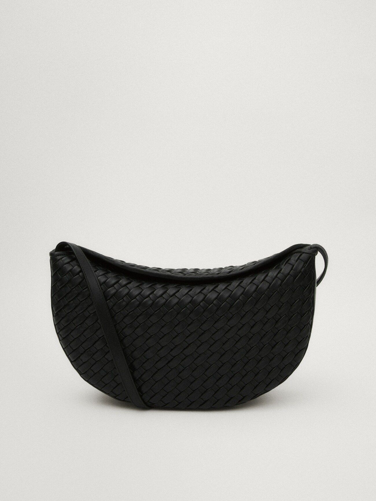 Plaited nappa leather half-moon bag | Massimo Dutti UK