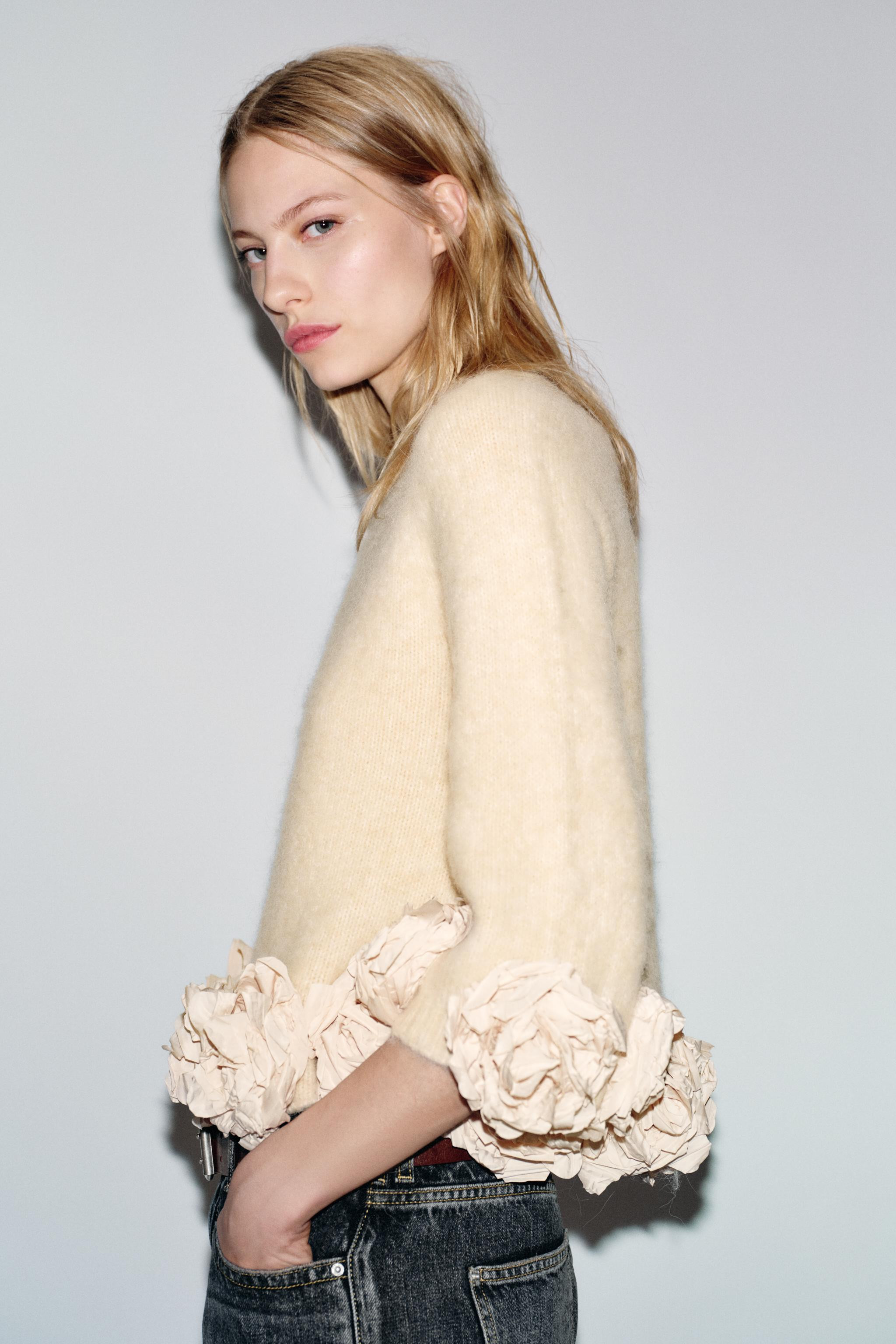 FLORAL TEXTURED COMBO KNIT JUMPER | Zara US