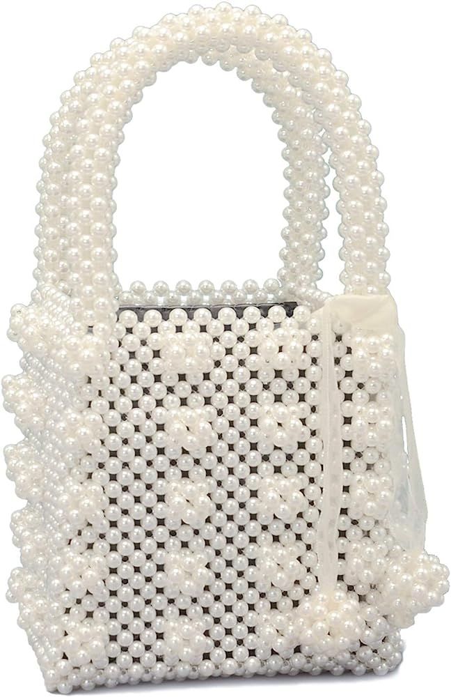 Miuco Womens Beaded Handbags Handmade Weave Crystal Pearl Tote Bags | Amazon (US)