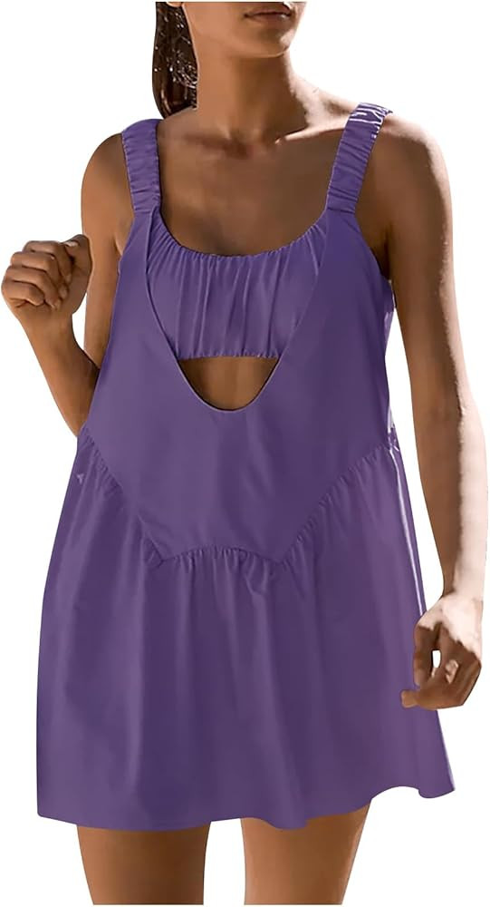 LOFAAC Women Y2K Tennis Dress Built-in Bra and Shorts Workout Sleeveless Cut Out Athletic Golf Mi... | Amazon (US)