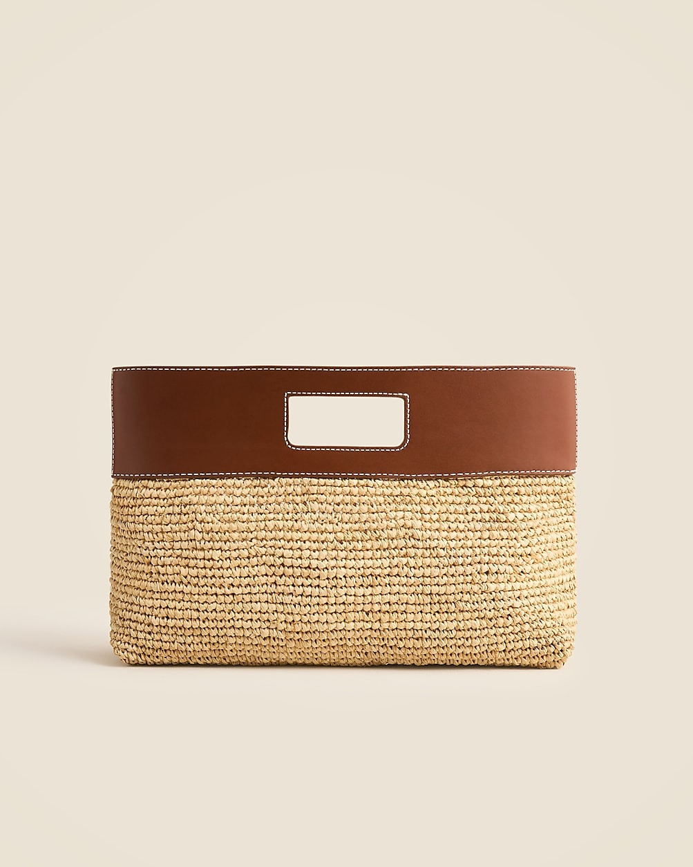 Handknotted raffia rectangular clutch with leather handles | J. Crew US