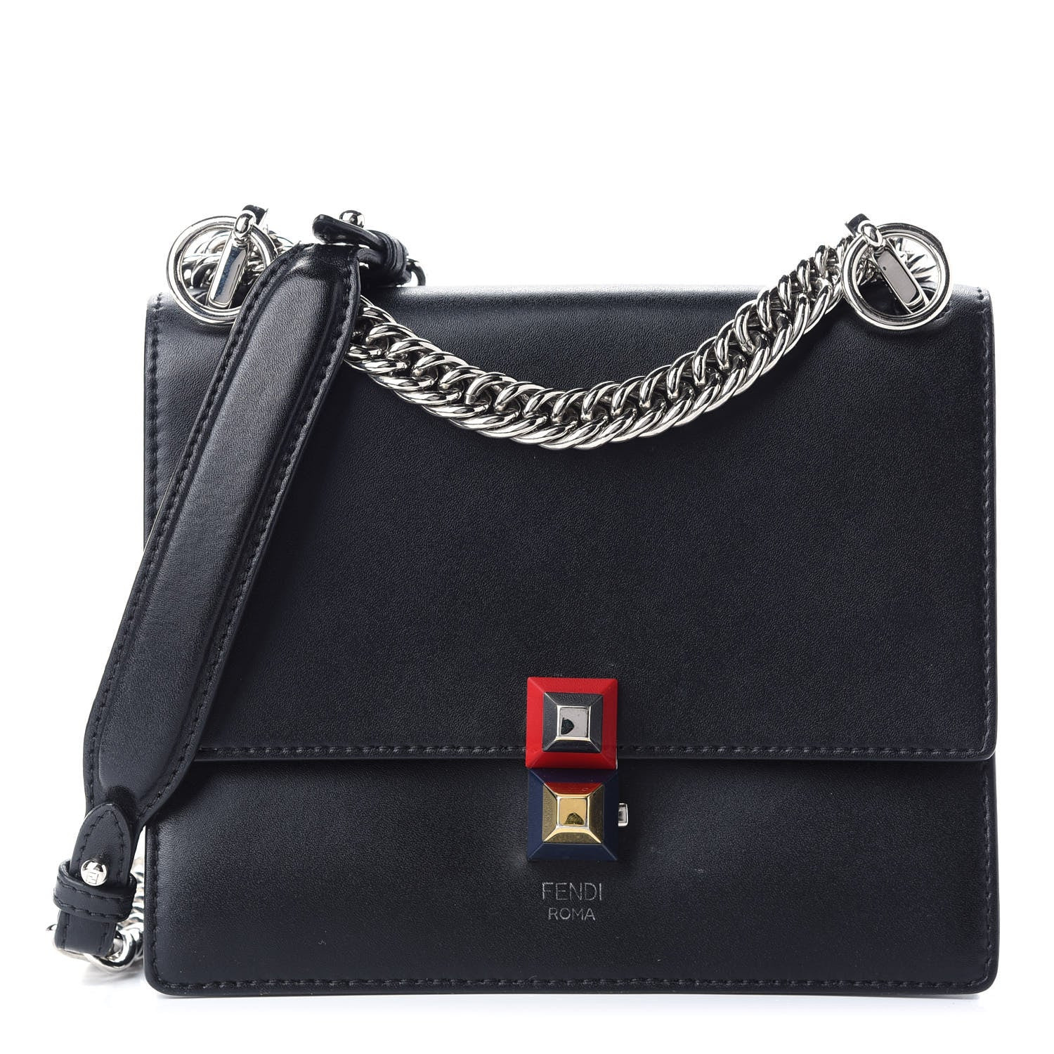 FENDI Calfskin Small Kan I Shoulder Bag Black | FASHIONPHILE | Fashionphile