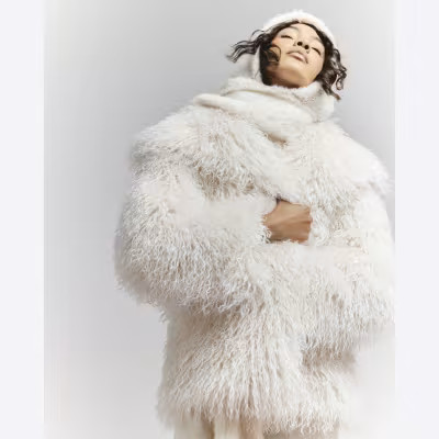 Cream faux fur jacket | River Island UK & IE