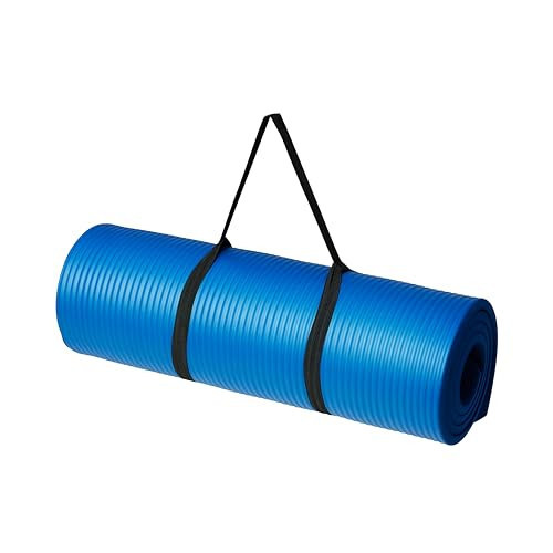 Amazon Basics 1/2 Inch Extra Thick Exercise Yoga Mat with Carrying Strap, Cushioned Support, for Fitness and Gym Workouts, Blue | Amazon (US)