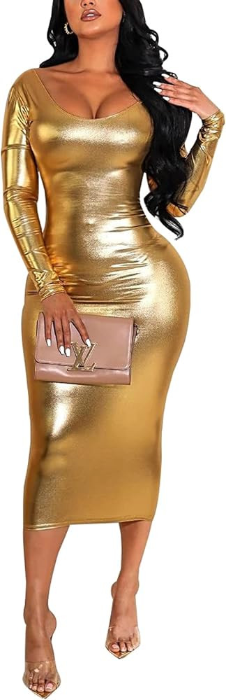 HugeNice Women's Sexy Deep V Neck Bodycon Mini Dresses Casual Long Sleeve Wrap Club Cocktail Part... | Amazon (US)