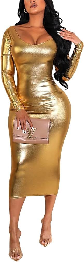 HugeNice Women's Sexy Deep V Neck Bodycon Mini Dresses Casual Long Sleeve Wrap Club Cocktail Part... | Amazon (US)
