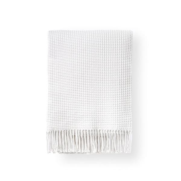 Coastal Throw Blanket, Waffle Weave with Fringe, Off White, 54"x75" | Hofdeco