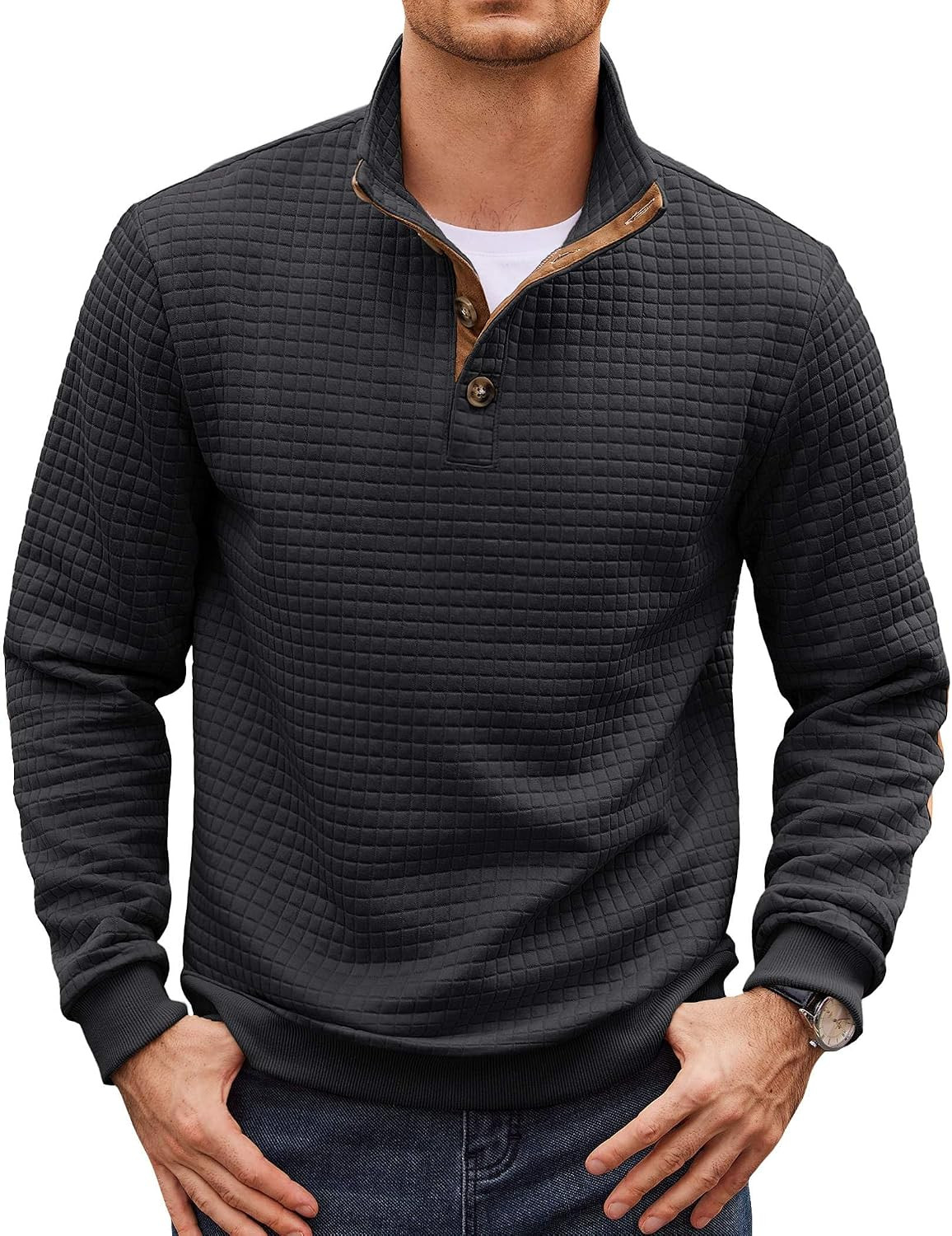 COOFANDY Mens Quarter Button Sweatshirt Long Sleeve Pullover Waffle Casual Stand Collar Sweater | Amazon (US)