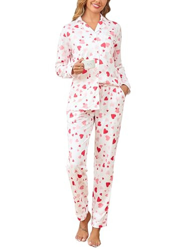 iClosam Women Valentine's Day Pajama Sets Cute Long Sleeve Heart Button Down Shirt Top and Pants 2 Piece Pjs | Amazon (US)