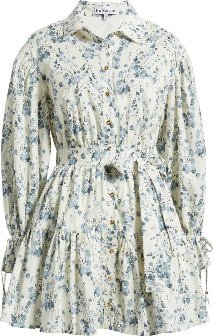 Bow Long Sleeve Tie Waist Cotton Shirtdress | Nordstrom